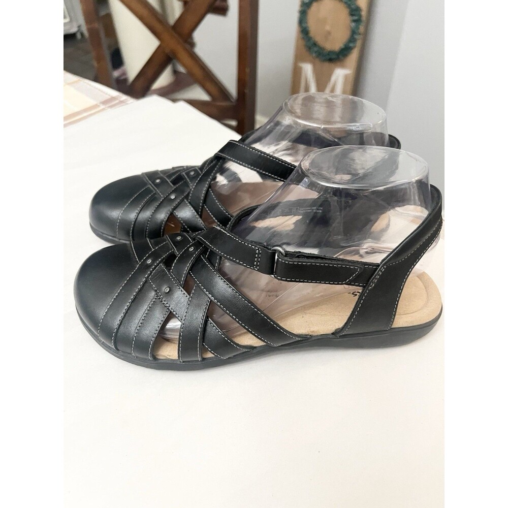 Clarks Elizabelle Sea Black Women 8.5 Leather Fisherman Sandals Strappy 26177123
